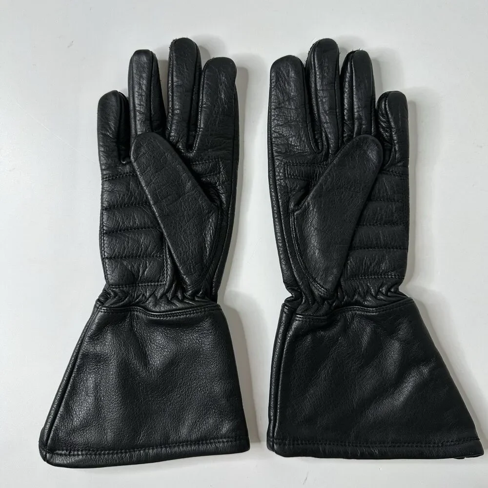 Harley Davidson Black Leather Gauntlet Gloves Womens XS Riding Motorcycle Padded